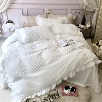 Prabangus Minkštas Medvilnės patalyne, Mėlyna Rožinė Balta patalynės komplektai karalienė king size lova lapas nustatyti, antklode padengti ropa cama de/skalbimas de šviečia