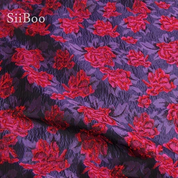 Prancūzija stiliaus prabangūs violetinė raudona įspaustu gėlių metallic žakardo brokatas audinio suknelė kailis tissu tela tecidos stoffen SP4873
