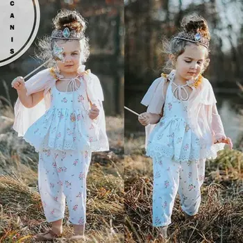 Pudcoco 2019 Naujas Vasaros Bamblys Kūdikių, Mergaičių Drabužiai Be Rankovių Gėlių Nėrinių Viršūnės Mini Suknelė +Kelnės Komplektus Atsitiktinis Komplektus, Rinkinius