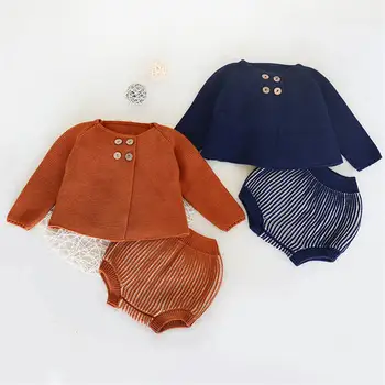 Puikus, jaukus kūdikių drabužiai nustatyti, Pavasarį, rudenį medvilnės mezgimo ilgomis rankovėmis susagstomi megztiniai+šortai rinkiniai bamblys baby kombinezonas vaikams komplektai