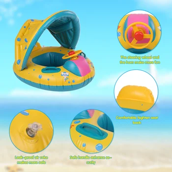 PVC Saugos Pripučiami Kūdikių Plaukimo Baseinas Žiedas Kūdikių Plūdė su Nuimamu skėtį nuo saulės Sėdynės Valties Plaukimo Žaislai Vasarą Vandens Pramogos