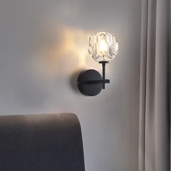 Qyartistry, Prabangus, modernus minimalistinis LED sienos lempos villa viešbučio, miegamojo lovos aukso krištolo sienos lempos G9 AC86-265V