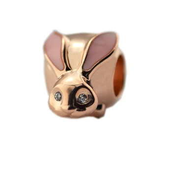 Rose Aukso Blush-rožinė Cute Bunny Karoliukai Rožinės spalvos Emalio Ausis Putojantis CZ eyes 