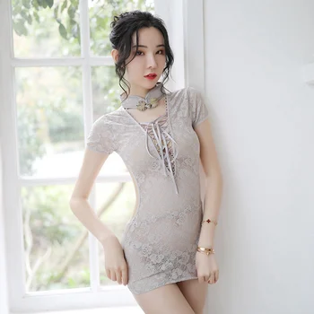 Seksualus Apatinis Trikotažas Thong Sijonas Cheongsam Nightdress Kinijos Nėrinių Nightdress Ponios Backless Klasikinio Stiliaus Seksuali Suknelė