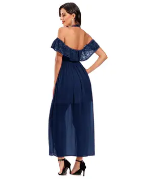 SISHION Seksualus Pin Up Suknelė VD1547 Apynasrio Backless Nėriniais, Šifono Ilga Suknelė Elegantiškas Oficialus Moterų Ponios Šalis Suknelės Rožinė Mėlyna