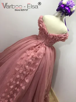 VARBOO_ELSA 2018 Elegantiškas Mados Kamėja Minkštas Organza vakarinę Suknelę 3D Gėlių Aplikacijos Kamuolys Suknelė Suknelė Naujas Off Peties Prom Dress