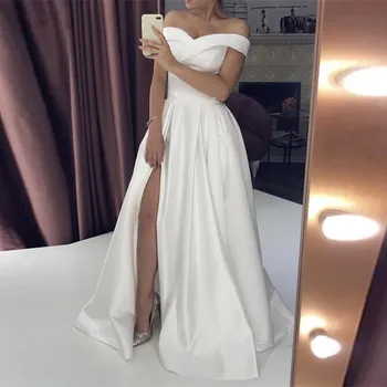 Vestuvių Suknelės 2020 Satino nuo Pečių Vestuvių Suknelė Teisę Padalinti Backless vestido de noiva užsakymą suknia slubna