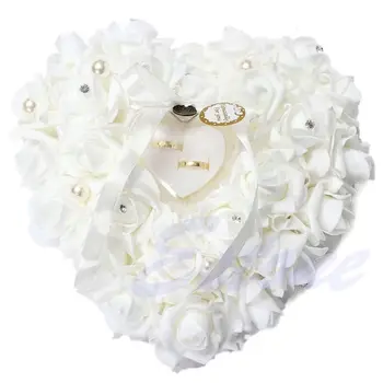 Vestuvių, Sužadėtuvių Ceremonija Dramblio Kaulo Satino Kristalų Gėlės Žiedas Pareikštinių Pagalvė Pagalvėlės Žiedas Pagalvė