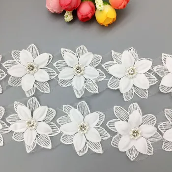 1 Kiemas White Gardenia Gėlių Nėrinių Apdaila Kalnų Krištolas Zawalcowany Perlų Papuošimai, Aplikacijos, Siuvimo Amatai, Skirtas Kamuolys Suknelė Vestuvių Suknelė
