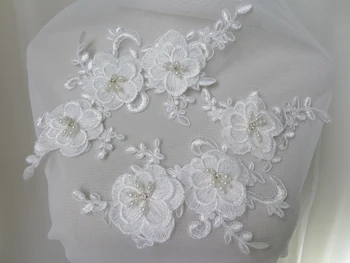 1 Pora Išskirtinį 3D Gėlių Nėrinių Aplikacijos Su Pearl Zawalcowany kalnų krištolas Vestuvių Suknelė Siuvimo Apdaila 25cm*12,5 cm