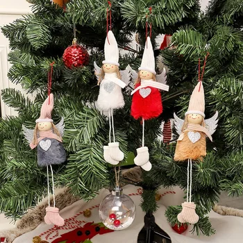 1PC Pliušinis angelas su blizgučiai širdies Kalėdų pakabukas apdailos kabinti lėlės, papuošalai atostogų dovanų dekoravimas