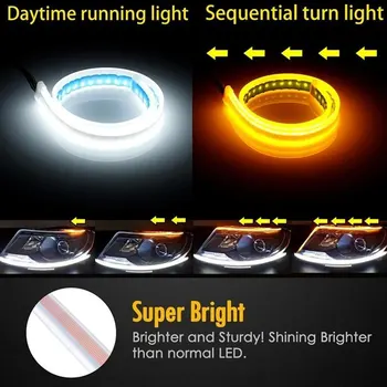 1PCS 45/60cm Dviejų spalvų LED Šviesos Juosta Automobilio Posūkio Signalo HeadlightsLED Šviesos Ruože Silicio Šviesos Vadovas Juostelės Streamer Baras Žibintas