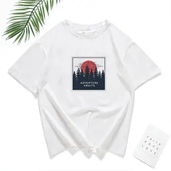 2019 Naujas Mados Vandenyno Bangos Estetinės T-shirt Moterims 90-ųjų Mados Tee Balta Mielas Vasaros Atsitiktinis Viršūnes Kietas Kaklo T Shirts