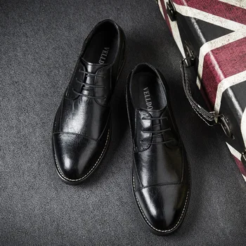 2019 Vyrų Suknelė Odiniai Batai suvarstomi Vestuves Shoes Mens Verslo Biuro Oxfords Butai Plius Dydis Vyrų Mados S9-73