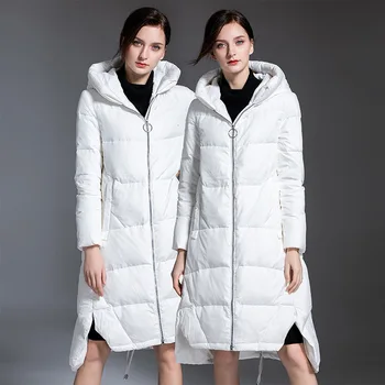 2019 Žiemos Naujas atvykimo overknee ilgis sustorėjimas 90% baltųjų ančių pūkais šiltas žemyn striukė su gobtuvu prarasti žemyn paltą moteris 199009