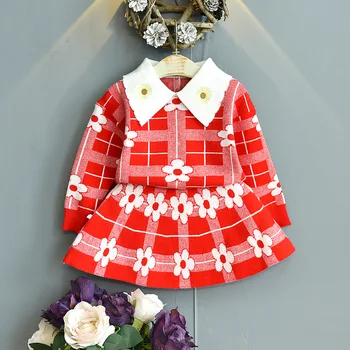 2020 2vnt Mados Mergaičių Drabužių Rinkinys Kūdikių Mergaičių Drabužių rinkiniai merginos Megztinis+Sijonas mergaitėms suknelės, kostiumas 21
