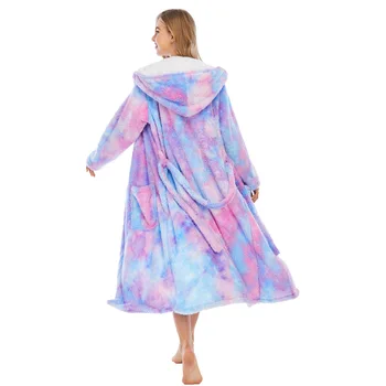 2020 m. Rudens ir Žiemos naujas koralų vilnos pižamą sutirštės ilgas chalatas su gobtuvu kaklaraištis dažyti namų drabužiai moterims, vonia, chalatas moterims