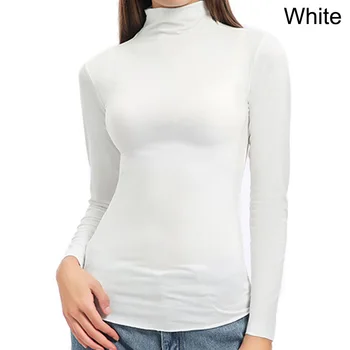2020 m. Rudenį Moterų Aukšta Apykakle, Žemiausią Marškinėliai ilgomis rankovėmis marškinėliai Kieto Spalvų Mados Ponios Šiltas Slim Laukinių Marškinėliai