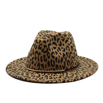 2020 Mados leopard Moterys Vyrai Vilnos Fedora Skrybėlę Elegantiška Panele Žiemą, Rudenį Visoje Kraštų Džiazo Bažnyčia, Panamos Sombrero Kepurė