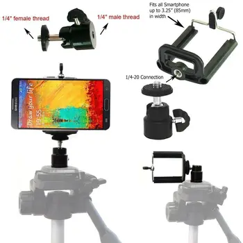 360 degreen Swivel 1/4-20 Trikojo Adapteris Mount & Universalus Išmaniojo telefono Turėtojas Įrašą Mount