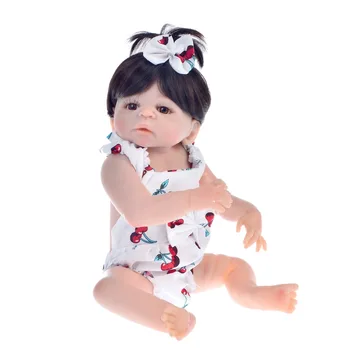 48cm Silikono Kūno bebe Lėlės reborn baby Nekilnojamojo mielas trumpų plaukų Princesė Baby Doll Už Kalėdų Dovana žaislas vyšnių modelis vaikiški drabužiai