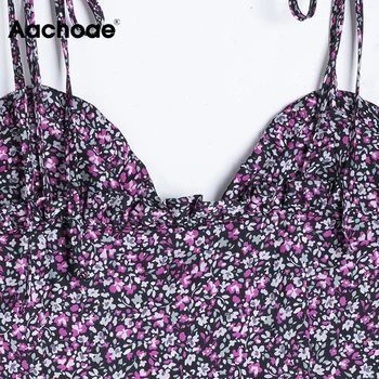 Aachoae Vasaros Paplūdimio Gėlių Spausdinti Suknelė Seksualus Spageti Dirželis Mini Suknelė Backless Šalis Linijos, Suknelės Moterims 2021 Vestidos