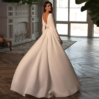 ADLN Kuklus ilgomis Rankovėmis Vestuvių Suknelės Aukštos Kokybės Jersey Nuotakos Suknelė-Line Saudo arabų Nuotakos Suknelė Individualų