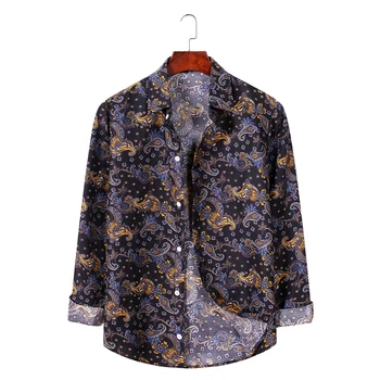 Aoliwen prekės ženklo Mados Gėlių Spausdinti Vyrų 2020 ilgomis Rankovėmis Marškinėliai Vintage Laisvalaikio Prekės, Marškinėliai Vyrams nukentėjo spalva atsitiktinis ilgomis rankovėmis marškinėliai