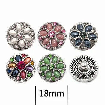 Aukštos kokybės 058 gėlių 18mm kalnų krištolas metalo mygtuką snap mygtuką Apyrankės Karoliai, Papuošalai Moterims, Sidabras juvelyrika