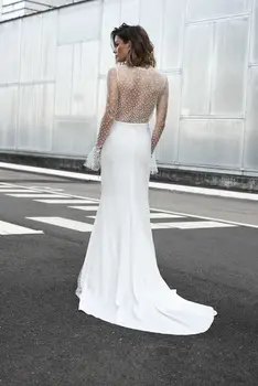 Baltos spalvos vakarinę Suknelę 2020 naujų spalvų Siuvimo karoliukai, ilgas v-kaklo Duobute luckgirls Ruched Pritaikoma mados promenadzie suknelė mocini