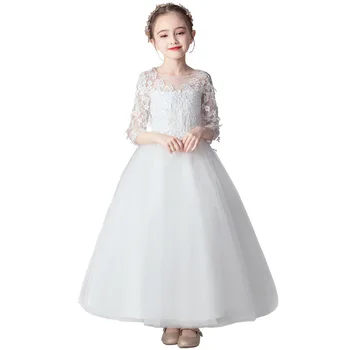 Baltųjų Gėlių Mergaičių Suknelės, Vestuvių Tiulio Nėrinių Ilgai Girl Dress Šalies Kalėdų Dress Vaikai Princesė Kostiumas Vaikams