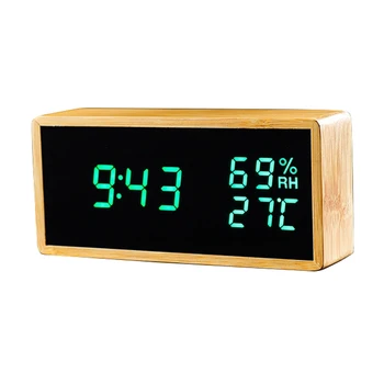 Bambuko Skaitmeninis Laikrodis-Žadintuvas Reguliuojamas Ryškumas Balso Valdymo pulto Didelis Ekranas Laiko, Temperatūros USB/Baterija
