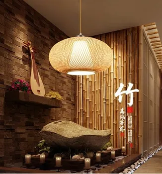 Bambuko Vytelių Pintais Žibintų Pakabukas Šviesos Rungtynių Azijos Japonijos Kaimiškas Kabinti Lubų Lempa Avize Luminaria Blizgesio Patalpų Namuose