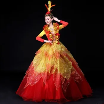 Be galvos gėlių raudona naujųjų metų šokių suknelė moterims gražių gėlių šokio kostiumai šiuolaikinės festivalio spektaklis drabužiai