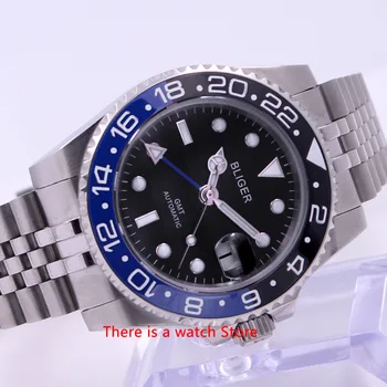 Bliger 40mm Automatinis Mechaninė Mens Watch Prabanga Sapphire Crystal Keraminis Bezel GMT Žiūrėti Šviesos Vandeniui Laikrodis Vyrams