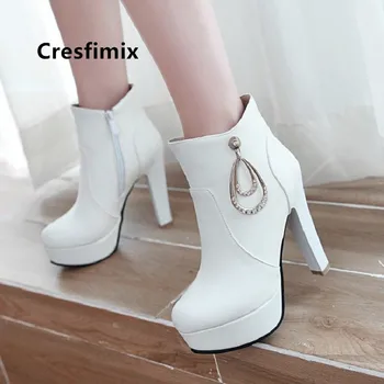 Cresfimix damskie buty moterų mielas juoda patogus rudens batai ponios kietas žiemos aukšto kulno batai botas de mujer a6050