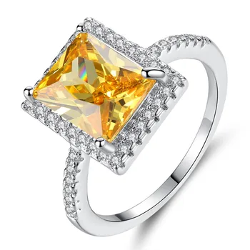 Didelis citrinas rašė crystal žiedą, moterims, baltas auksas, sidabras spalva geltona akmuo cirkonis deimantų papuošalai bijoux šalies Kalėdų dovanos
