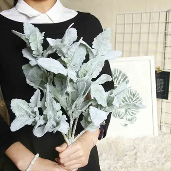 Dirbtinių Lapų Namų Puošybai Netikrą žalių Augalų veislių Ėriukų Ausies Lapų Purškimo Žalumos, Modeliavimo, Flocking sidabro lapų chrysanthemum