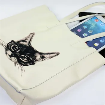 Dizaineris smėlio tote krepšys moteris mados didelės talpos rankinėje aukštos kokybės natūralios odos rankinės cute kačių spausdinti pečių krepšiai