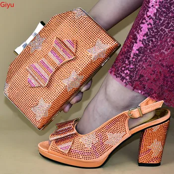 Doershow orange batų ir maišelį nustatyti šalies italijos batų su atitikimo maišelį naujo dizaino lady atitikimo batų ir krepšys!SMS1-32