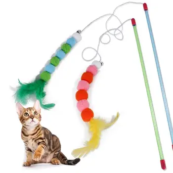 Dorakitten 1pc Pom Pom Katė Lazdelė, Interaktyvus Žaislas Funny Cat Plunksnų Kibinimas Kačiukas Kibinimas Žaislas Su Bell Naminių Reikmenys