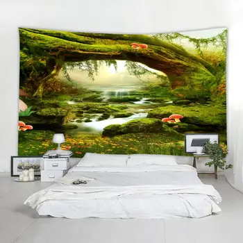 Fantazijos upės, miško grožio fone gobelenas scenos dekoravimo užuolaidų skaitmeninis spausdinimas gali būti pritaikytas gamyklos tiesioginio pardavimo