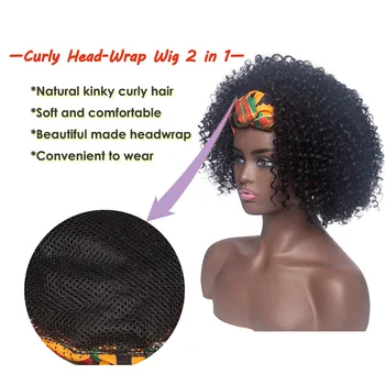 GAKA Juodos Sintetinio Garbanoti Perukai Headwrap 2 In 1 Afro Wrap Perukas Moterų Atsparus Karščiui Turbaną Afrikos Trumpas Galvą Skara Plaukų Perukas