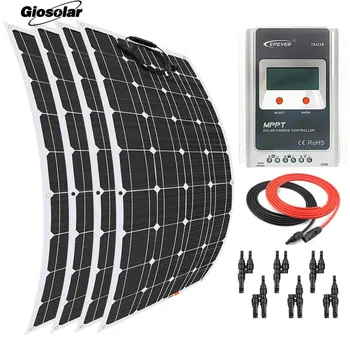 Giosolar 400 Vatų 12 Voltų Saulės Skydelis Rinkinys Baterijos Kroviklis Lankstus Monokristalinius su 40A LCD MPPT Mokestis Valdytojas