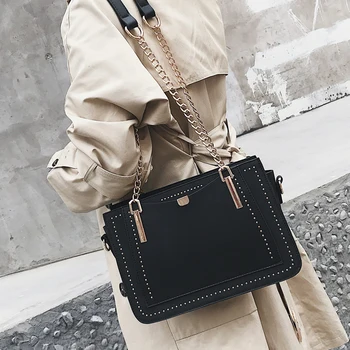 HANSOMFY 2019New Europos ir Amerikos stiliaus mados moterų maišas PU odos rankinės kniedės, grandinės petį krepšys LD-53