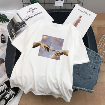 Harajuku Marškinėliai Moterims Asmenybės Estetinės Naftos Tapyba Danguje Spausdinti Atsitiktinis Tees Streetwear Viršūnes Moterų marškinėliai Įdomus Moteris 