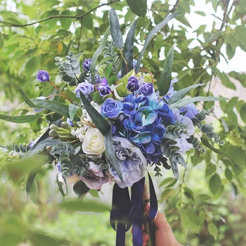 HIMSTORY Vestuvių Puokštė Gėlės Baltos Mėlyna Bohemijos Puokštė Romantiška Dirbtinio Šilko Gėlių, Rožių Dahlia 