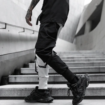 Hip-Hop Krovinių Kelnės Vyrams Streetwear Juoda Balta Susiuvimo Kelnės Atsitiktinis Haremas Poilsiu Sweatpants Harajuku Banga Vyrų Drabužiai.