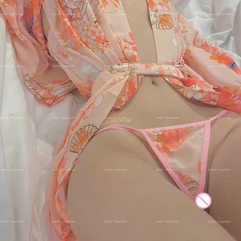 Japonų Kimono Seksualus Apatiniai Cosplay Apranga Moterims Tradicinio Stiliaus Skraiste Yukata Kostiumai Pižama Minkštas Šilko Diržas, 2vnt Komplektas