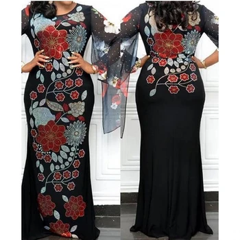Juodasis Afrikos Musulmonų Drabužiai Ilga Suknelė Mados Afrikos Maxi Dress Lady Deimantų Afrikos Suknelės Moterims Afrikos Drabužiai